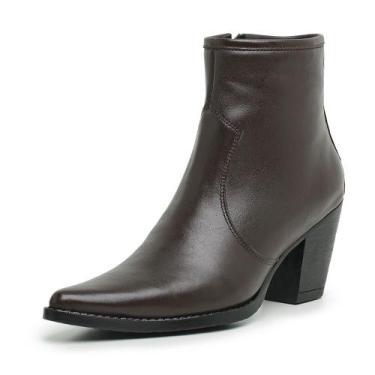 Imagem de Bota Feminina Bico Fino Cano Curto Preta De Couro JNA SHOES, 39, Preto