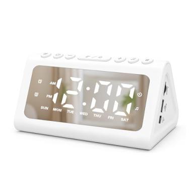 Imagem de Cooluck Despertadores altos para quartos com sono pesado, relógio de cabeceira digital com luz noturna, alarme duplo, ruído branco, volume ajustável, regulador, modo diário/dia da semana/fim de semana