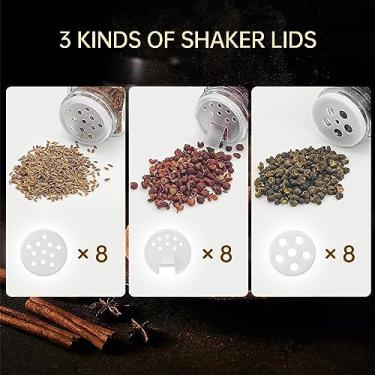 Imagem de Vasos de especiarias de vidro da Aoresac com rótulos 24 PCs 4 oz de contêineres de tempero quadrado vazio garrafas com tampas shaker silicone funil preto em branco rótulos (24pcs)