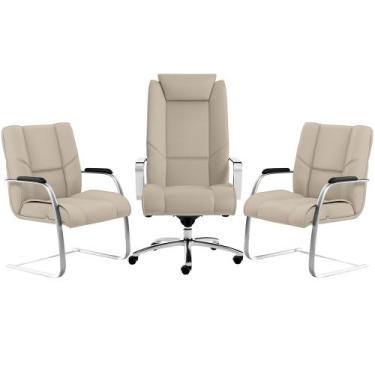 Imagem de Kit Cadeira Presidente Com 02 Cadeiras Fixas New Onix F02 Tecido Sinté