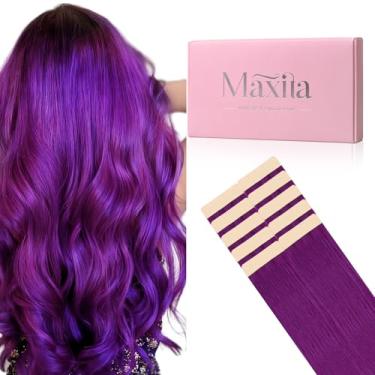 Imagem de MAXITA Extensões de cabelo humano com fita adesiva em extensões de cabelo humano roxo 10 peças 25 g 35 cm colorido invisível extensão de cabelo humano real cola lisa macia em extensões de cabelo para