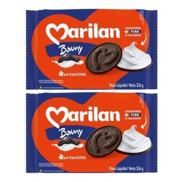 Imagem de 2 Pacotes de Biscoito Chocolate Recheio Baunilha 216g cada - Marilan