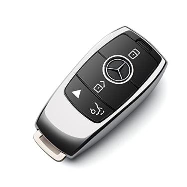 Imagem de ZSPDACC Compatível com Mercedes Benz Key Fob Cover Silver Car Key Chain Case Protector Holder E300 E350 E400 E450 A220 CLA250 C300 GLA250 GLB250 GLC300 GLE350 GLE450 GLE580 G550 C C CC50 CCCC43 E5 3 Acessórios