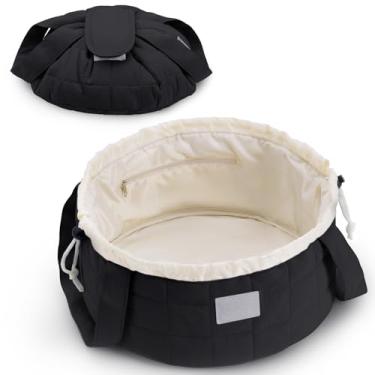 Imagem de Narwey Bolsa de maquiagem com cordão, bolsa grande acolchoada para cosméticos, bolsas de maquiagem inchadas, bolsas de higiene pessoal de viagem para mulheres em viagem, organizador de artigos de