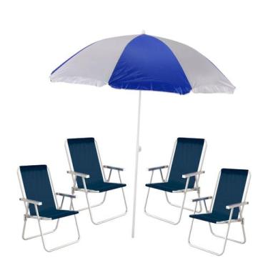 Imagem de Kit 4 Cadeira de Praia + Guarda Sol Verão Calor Mar  - Mor, Kit 4 Cade