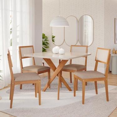 Imagem de Sala de Jantar Mesa Cacau 95x77cm com Vidro e 4 Cadeiras Encanto - Cim