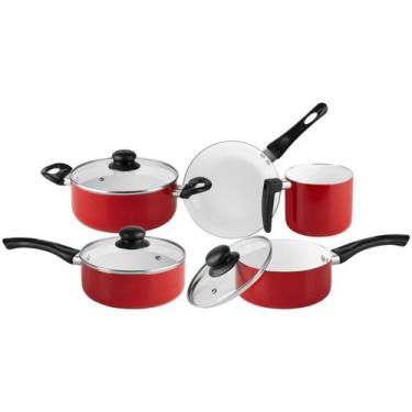 Imagem de Jogo de Panelas Hauskraft Revestimento Cerâmico - de Alumínio Vermelho