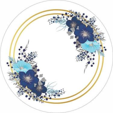 Imagem de Painel de Lona Redondo Floral Azul Arcos Dourados - Fabrika de Festa, 