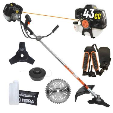 Imagem de Roçadeira Podador de Grama GRH-430 Terra À Gasolina 2 Tempos 43cc 1,7HP Alta Rotação Completo Com Carretel de Nylon + Faca 3 Pontas + Faca 40 Dentes