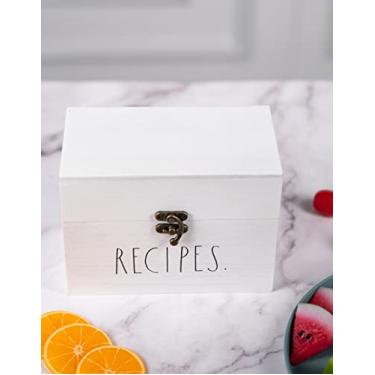 Imagem de Caixa de madeira – Caixa de armazenamento de madeira – Caixa de receitas de madeira com tampa e fecho de metal – Caixa de receitas rústica vintage de fazenda com tampa design de baú de madeira