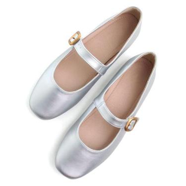Imagem de Mary Jane Flats TN TANGNEST feminino em couro prateado tamanho 40