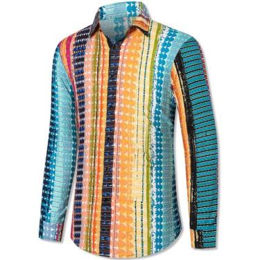 Imagem de Camisa masculina QZH.DUAO com botões frontais e estampa floral justa