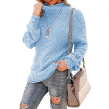 Imagem de Suéter Jouica feminino de inverno com gola alta azul tamanho GG