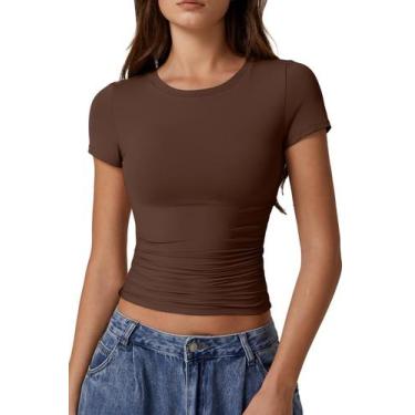 Imagem de Blusa curta feminina QINSEN, gola redonda, manga curta, tamanho GG