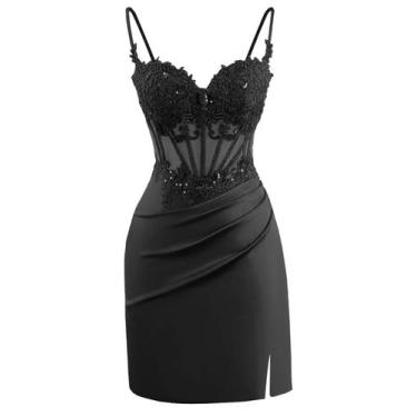 Imagem de Vestido de boas-vindas Clothfun, espartilho de cetim, apliques de rend