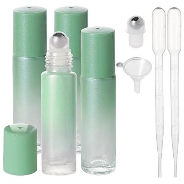 Imagem de SESENSE Frascos de rolo de óleo essencial, frascos de perfume de vidro espesso de 10 ml com abridor de funil e conta-gotas, frascos vazios de vidro colorido com bolas de rolo de aço inoxidável (verde