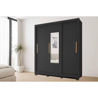 Imagem de Guarda Roupa Casal 3 Portas De Correr (1 C/ Espelho) E 2 Gavetas Chile Preto - Caemmun