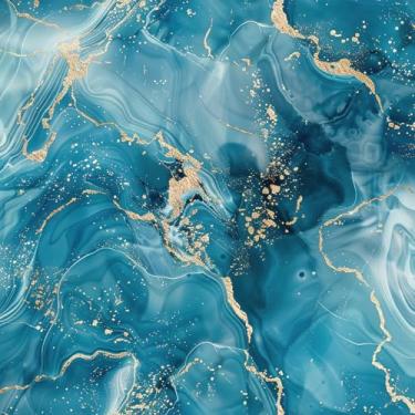 Imagem de Papel de parede com padrão de rachadura de mármore dourado azul, 45 cm x 300 cm, papel de parede autoadesivo removível de vinil resistente à sujeira para armários de corredor, banheiro, quarto