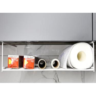 Imagem de EHKIT Suporte organizador de papel alumínio e plástico dobrável sob armário prateleira de cozinha despensa prateleira de armazenamento pendurado (branco)