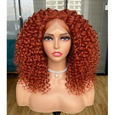 Imagem de ANNIVIA Perucas de renda frontal encaracolada para mulheres negras gengibre curto encaracolado peruca frontal pré-arrancada com cabelo de bebê, peruca de cabelo natural sintético kinky afro curto