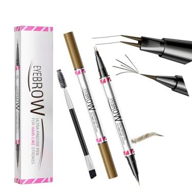 Imagem de Caneta de sobrancelha, lápis de sobrancelha microblading de ponta dupla 2 em 1 com ponta de microgarfo e vinco preciso com ponta de pincel natural, sobrancelhas, delineador e preenchimentos de linha