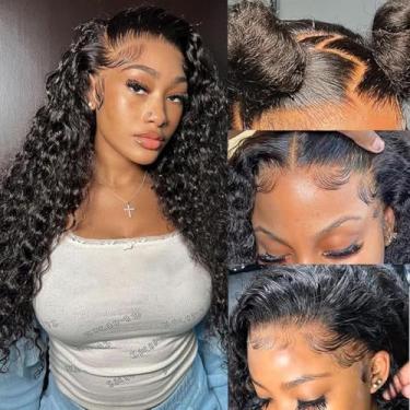 Imagem de CITY GIRL Perucas de cabelo humano onduladas profundas de cabelo humano pré-arrancado 13 x 4 HD transparente lace frontal onda profunda peruca de cabelo humano para mulheres densidade 200 22 polegadas