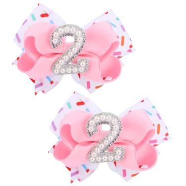 Imagem de 2 Peças Laço de Cabelo 2º Aniversário para Meninas, Doce Rosa Presilha de Laço Sorvete Acessórios Cabelo Festa para Crianças Pequenas Decoração Roupas