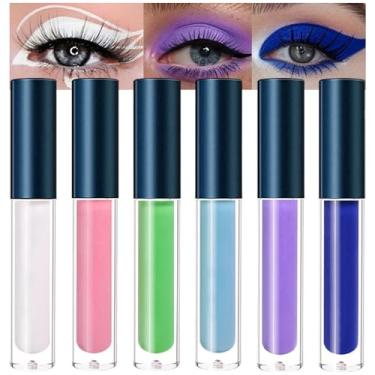 Imagem de Conjunto de delineador de sombra líquida fosca colorida com 6 peças, branco, rosa, verde, azul, roxo, azul escuro, palhaço de palco de Halloween, maquiagem infantil, secagem rápida, longa duração, à