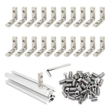 Imagem de 20 peças/lote Slivery 2020 Series L-Shape Interior Interno Conector de canto Suporte de junta com parafusos e chave para 20 x 20 Série Alumínio Extrusion Perfil slot 6 mm