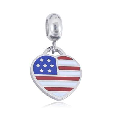 Imagem de BlingNuts Pingente de coração dos EUA compatível com pulseiras Pandora I Love USA Gift Bandeira Americana Aniversário