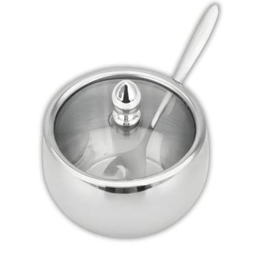 Imagem de Açucareiro com Colher em Aço Inox e Tampa de Vidro 260ml Uny Home - Un