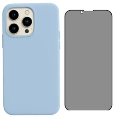 Imagem de Capa Capinha Para iPhone 15 Pro Max Azul Bebê Aveludada + Película Privacidade