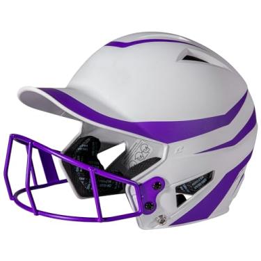 Imagem de CHAMPRO Capacete de rebatedor HX Rise Legend 2 tons com acabamento fosco Fastpitch com máscara facial, médio, roxo