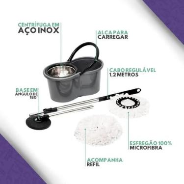 Imagem de Mop com Centrífuga, Cabo de Aço Inox - Limpeza rápida - Ecos
