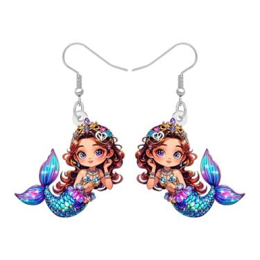 Imagem de LONYOO Brincos de sereia de anime de acrílico para mulheres, brincos estéticos de praia, joias de princesa do oceano, presentes de sereia para mulheres amantes de praia, Medium, Acrílico, Sem pedra