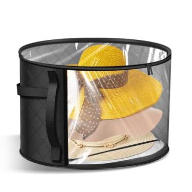 Imagem de LCZNXJJY Caixa de chapéu com tampa redonda caixa de armazenamento de chapéu de cowboy de grande capacidade para 5 a 7 chapéus capa dobrável de chapéu de abas largas, caixa de armazenamento de