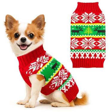 Imagem de BAEJMJK Suéter de Natal para cães, listrado, Natal, férias, roupas quentes para cães, gola rolê, roupas de cachorro, fantasia, outono, inverno, pulôver de malha para cães pequenos, médios e grandes