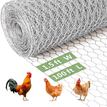 Imagem de HEASON Malha de esgrima de arame de galinha, fio de frango floral hexagonal galvanizado, rede de frango antiferrugem ao ar livre para cerca de jardim (50 cm x 30 m, mergulhado a quente)
