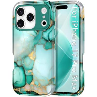 Imagem de Btscase Capa compatível com iPhone 17 Pro Max de 6,9 polegadas 2025, padrão de mármore, 3 em 1, resistente, à prova de choque, de corpo inteiro, resistente, PC rígido + silicone macio, capa protetora
