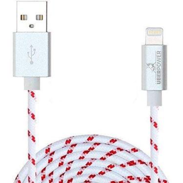 Imagem de UberPower by NRGPower [certificado MFi] 0,9 m com cabeça de conector de metal e cabo trançado, compatível com iPhone 11, X, 8, 7, 6 Plus 5s 5c 5, iPad Air, Air Mini, iPad e iPod (branco/vermelho)