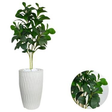 Imagem de Folhagem Artificial Laranjeira Com Vaso Ondulado Casa Sala - PlantaImp
