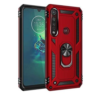 Imagem de SORAKA Capa para Motorola One Macro com suporte de anel, capa protetora para Motorola Moto G8 Plus, capa traseira de policarbonato rígido com placa de metal para suporte magnético de telefone e carro
