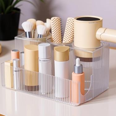 Imagem de Organizador de ferramentas de cabelo, organizador de estilo acrílico, suporte para secador de cabelo com 3 xícaras removíveis, bancada transparente para organizadores de ferramentas quentes, elegante