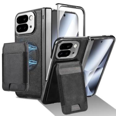 Imagem de LTLMYDAM Capa de dobradiça para Google Pixel 10 Pro Fold, carteira removível de couro com sucção magnética, protetor de tela embutido, capa à prova de choque, preta, 10 Pro Fold