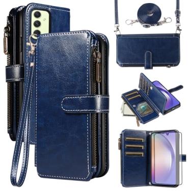 Imagem de Asuwish Capa de celular para Samsung Galaxy A54 5G com protetor de tela de vidro temperado e cordão com zíper carteira porta-cartão suporte acessórios para celular A545G A 54 54A 4G G5 SM A546U