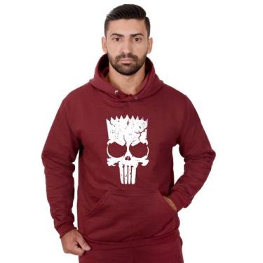 Imagem de Blusa Moletom Bart Masculina Caveira Com Bolso e Capuz Vinho - Methodi
