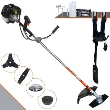 Imagem de Roçadeira Podador de Grama Terra GRH520 À Gasolina 52cc 2,5HP Com Carretel Nylon + Lâmina Facão + Lâmina 3 Pontas + Escova Circular de Aço 38 Cerdas