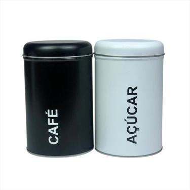 Imagem de Kit Porta Mantimentos Café Açucar Lata Metal Organizadora - FWB, Preto