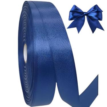 Imagem de AEVORA Fita de cetim dupla face de 9,5 cm, fita de embrulho de presente 50 metros para buquês de flores, embrulho de artesanato de Natal, faixas de cabelo, costura de casamento (azul marinho 370)