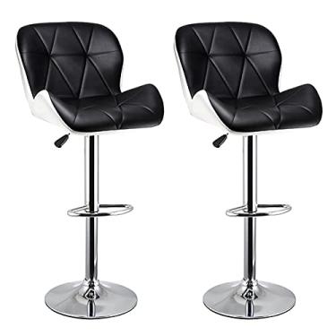 Imagem de Banqueta ajustável para cadeira de bar com encosto baixo em couro PU elástico para bar, cozinha, sala de jantar, sala de estar e pub bistrô, 2 peças de bancos de bar ajustáveis (cor: preto, 2 peças)